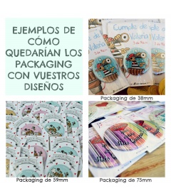 PACKAGING PARA TUS CHAPAS DE 38MM (sin mano de obra)