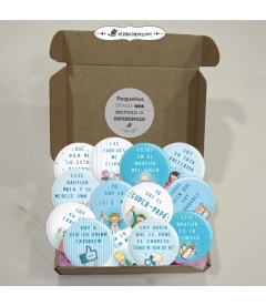 PACK 20 CHAPAS BAUTIZO NIÑO CON FRASES Y DIBUJITOS DIVERTIDOS