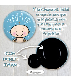 PACK 20 CHAPAS BAUTIZO NIÑO CON FRASES Y DIBUJITOS DIVERTIDOS