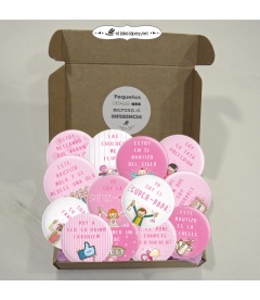 PACK 20 CHAPAS BAUTIZO NIÑA CON FRASES Y DIBUJITOS DIVERTIDOS