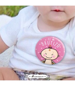 PACK 20 CHAPAS BAUTIZO NIÑA CON FRASES Y DIBUJITOS DIVERTIDOS