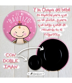 PACK 20 CHAPAS BAUTIZO NIÑA CON FRASES Y DIBUJITOS DIVERTIDOS