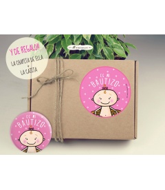 PACK 20 CHAPAS BAUTIZO NIÑA CON FRASES Y DIBUJITOS DIVERTIDOS