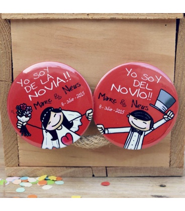 CHAPAS PARA BODAS "Y TÚ DE QUIÉN ERES?"