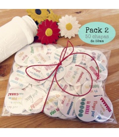 PACK 50 CHAPAS PARA BODAS 59mm "FRASES DIVERTIDAS 2"