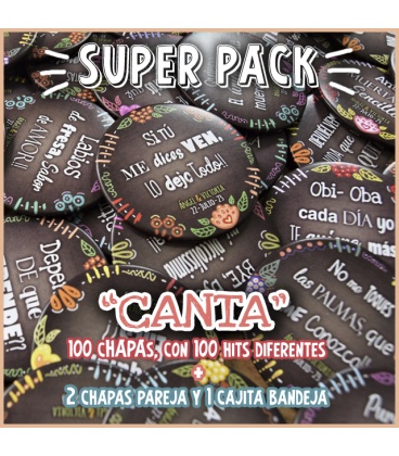SUPER PACK "CANTA" 100 CHAPAS PARA BODAS CON NOMBRES Y FECHA de 59mm