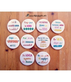 PACK 50 CHAPAS PARA BODAS 59mm "FRASES DIVERTIDAS 1"