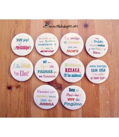 PACK 50 CHAPAS PARA BODAS 59mm "FRASES DIVERTIDAS 1"