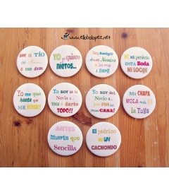 PACK 50 CHAPAS PARA BODAS 59mm "FRASES DIVERTIDAS 2"