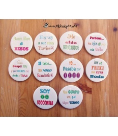 PACK 50 CHAPAS PARA BODAS 59mm "FRASES DIVERTIDAS 2"