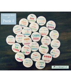 PACK 50 CHAPAS PARA BODAS 38mm "FRASES DIVERTIDAS 2"