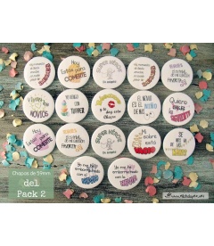 PACKS 35 CHAPAS PARA BODAS 59mm "FRASES CON DIBUJOS DIVERTIDOS"