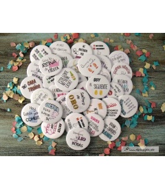 PACKS 35 CHAPAS PARA BODAS 59mm "FRASES CON DIBUJOS DIVERTIDOS"