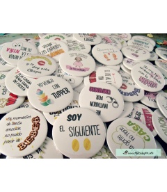 PACK 70 CHAPAS PARA BODAS 59mm "FRASES CON DIBUJOS DIVERTIDOS"