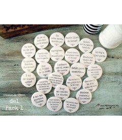 PACK 50 CHAPAS PARA BODAS 59mm FRASES "B & N" 1
